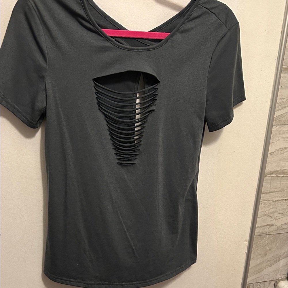 SHEIN Black Cut-Out Short Sleeve Top